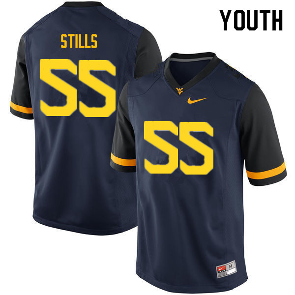 Youth #55 Dante Stills West Virginia Mountaineers College Football Jerseys Sale-Navy - Click Image to Close